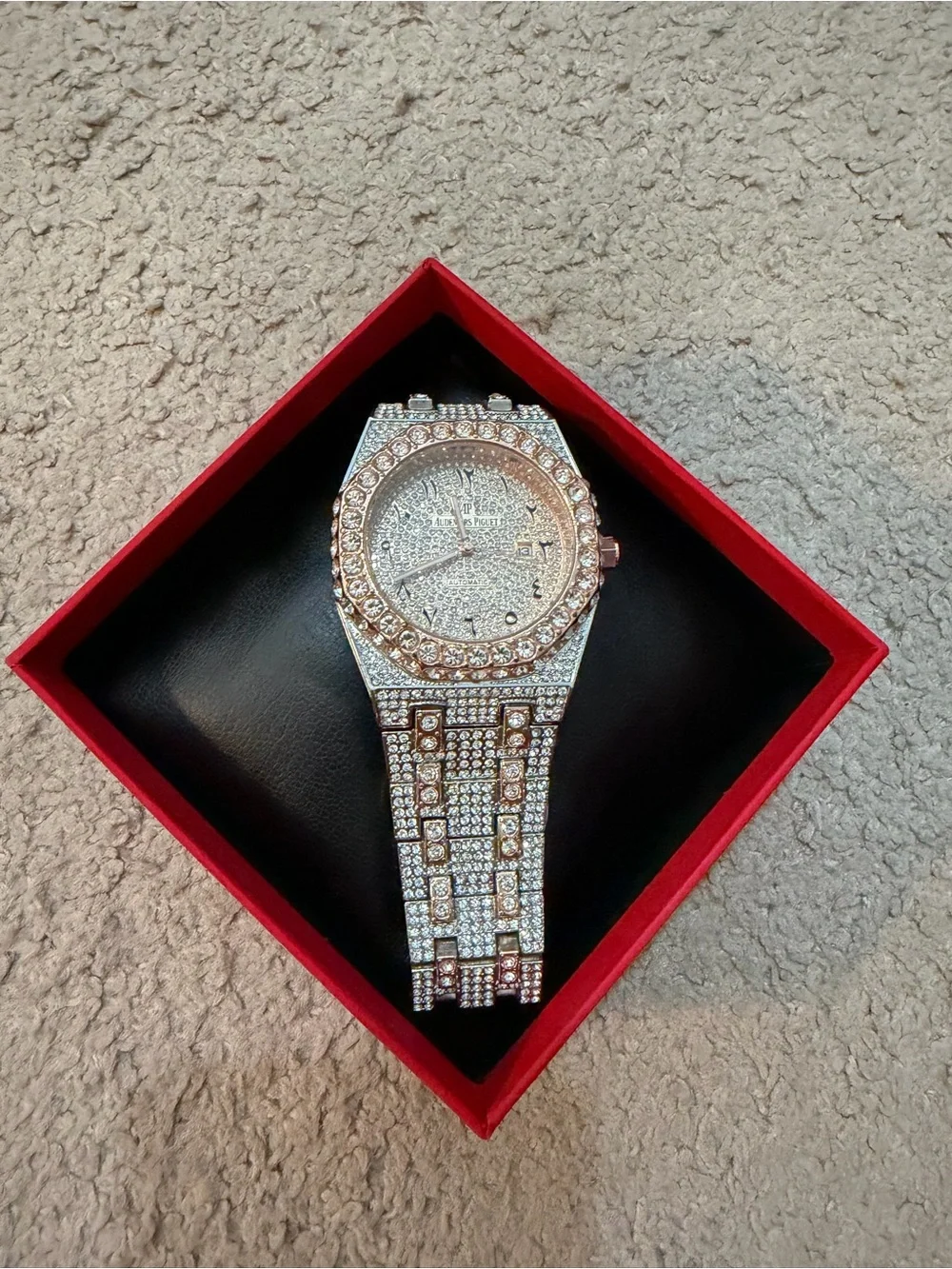 AP Elegant Royal Oak Arabic Dial Rose Gold Silver Lab Diamond Iced Out Watch